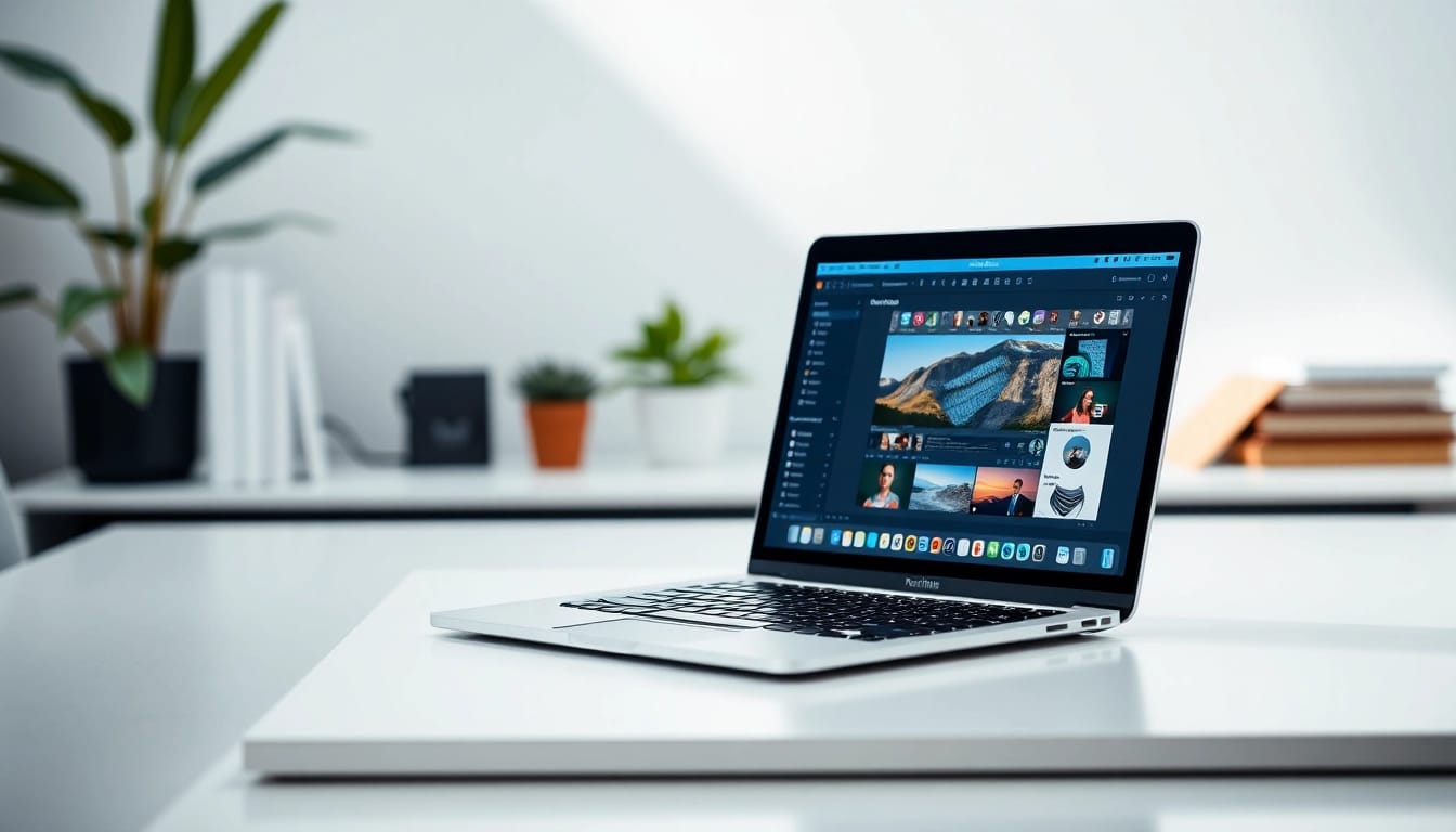Usar el MacBook Pro 14 pulgadas para crear proyectos en un escritorio moderno.