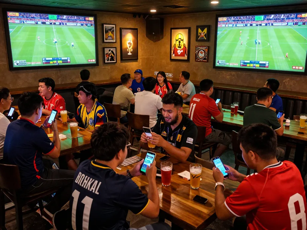 Socolive trực tiếp bóng đá brings fans together at a lively sports bar watching a match.