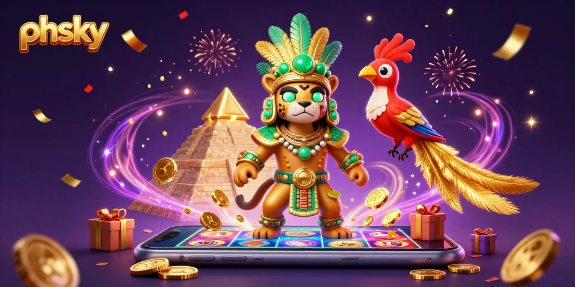 PHSKY game interface showcasing vibrant slots and rewards, featuring festive characters and casino elements