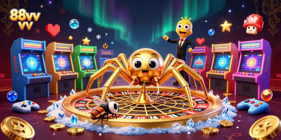 Place bets at the roulette wheel in this vibrant 88vv vv illustrated casino scene.