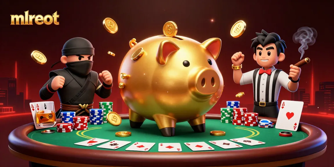 Engage with mlreot as the golden piggy bank wrestler triumphs in a thrilling poker scene.