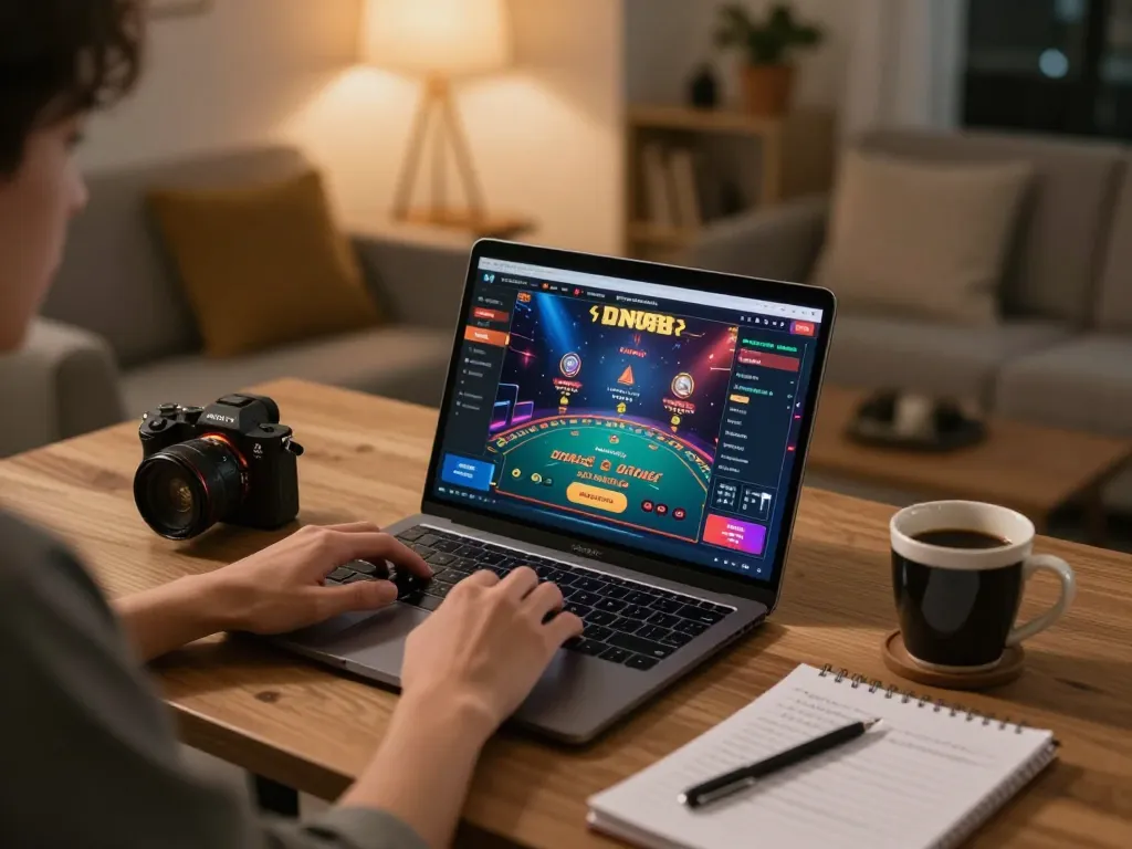 Playing on DN88 online casino with laptop and gaming strategies in a cozy atmosphere