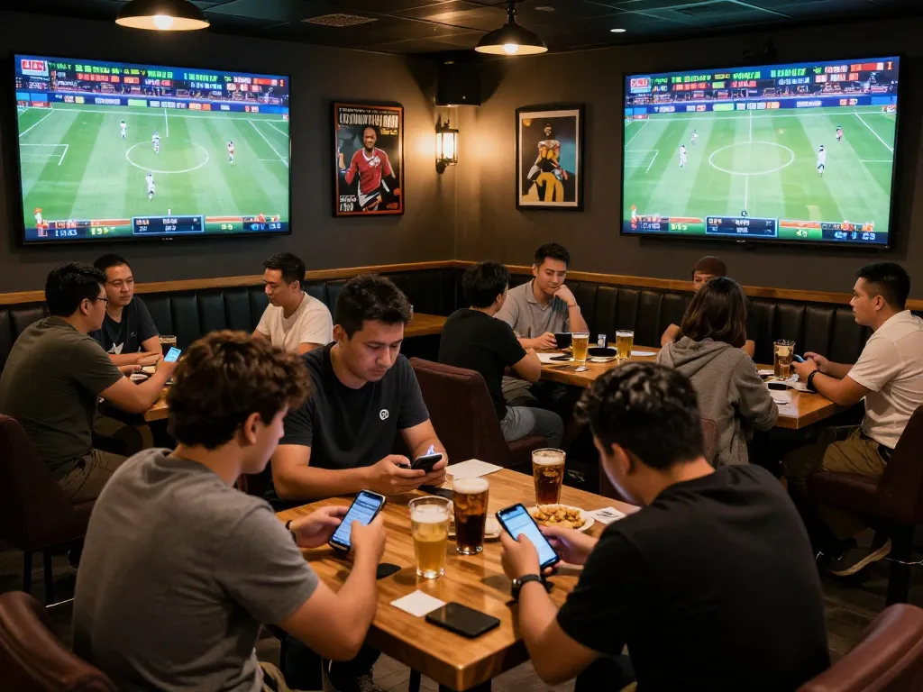 Excited patrons engaging in sports betting at LC88 with live action displayed on screens.