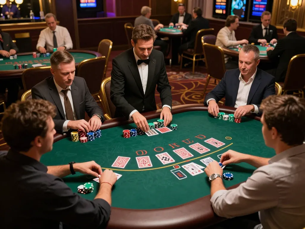 Players engaging in an exciting blackjack game at jun888 casino, showcasing strategy and action.