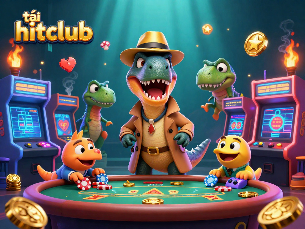 Play at tải hitclub with a velociraptor card counter, stegosaurus pit boss, and 3D arcade elements in a thrilling casino scene.