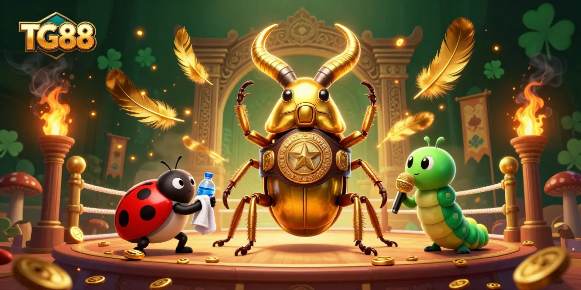 Engage in thrilling gaming at TG88 with a dynamic arena scene featuring a boxing beetle champion.