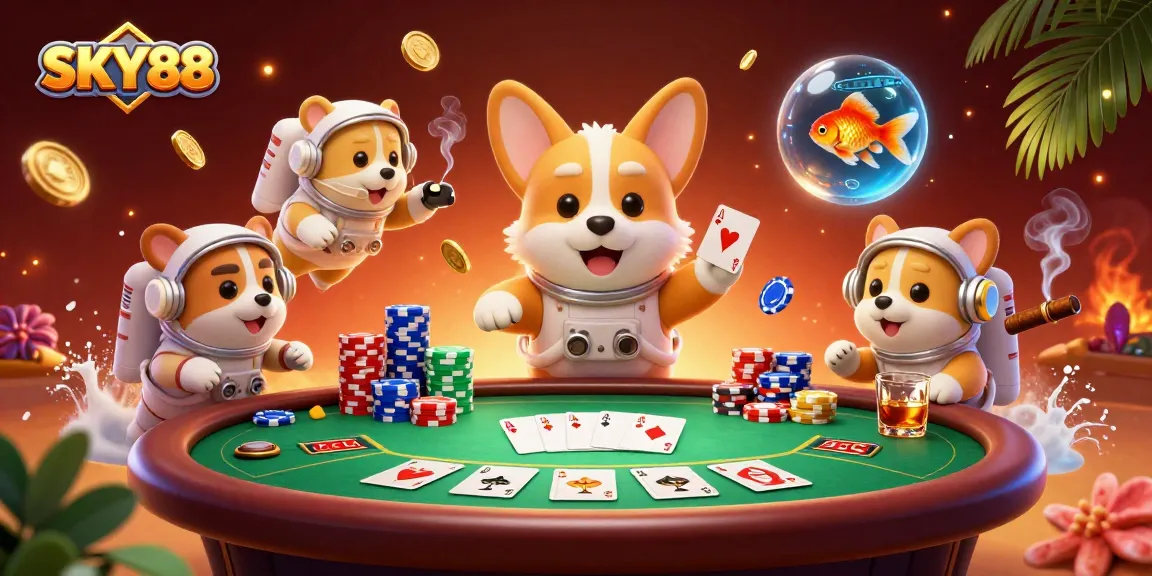 Engage in thrilling action at SKY88 with 3D characters enjoying a vibrant casino atmosphere.