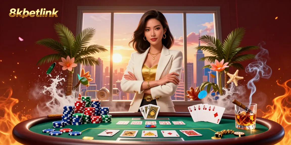 Experience thrilling gameplay at 8xbetlink with high-stakes poker strategies showcased by a powerful businesswoman.