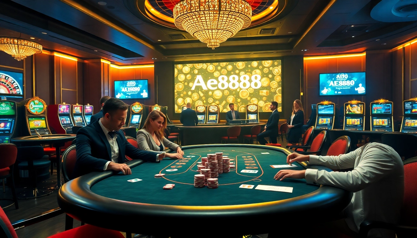 Experience the thrill of gambling with AE888 at a luxurious casino setting.