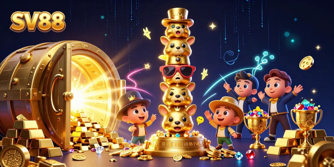 Experience the thrilling entertainment of SV88 with lively casino elements and vibrant treasures.