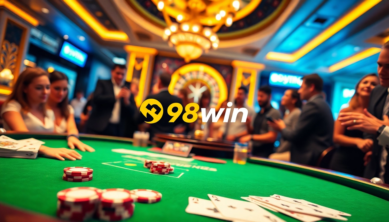 The excitement of players at a blackjack table showcasing 98win's casino experience.