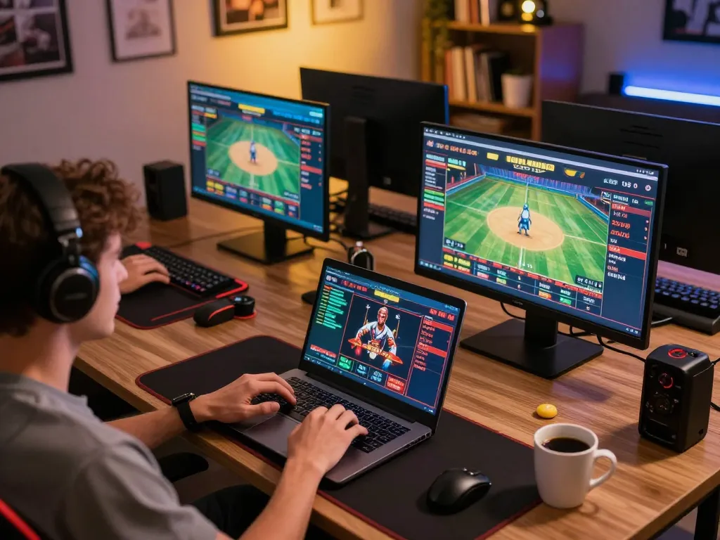 Player actively using laptop for online casino gaming on uu88, showcasing strategic gameplay in a cozy setting.
