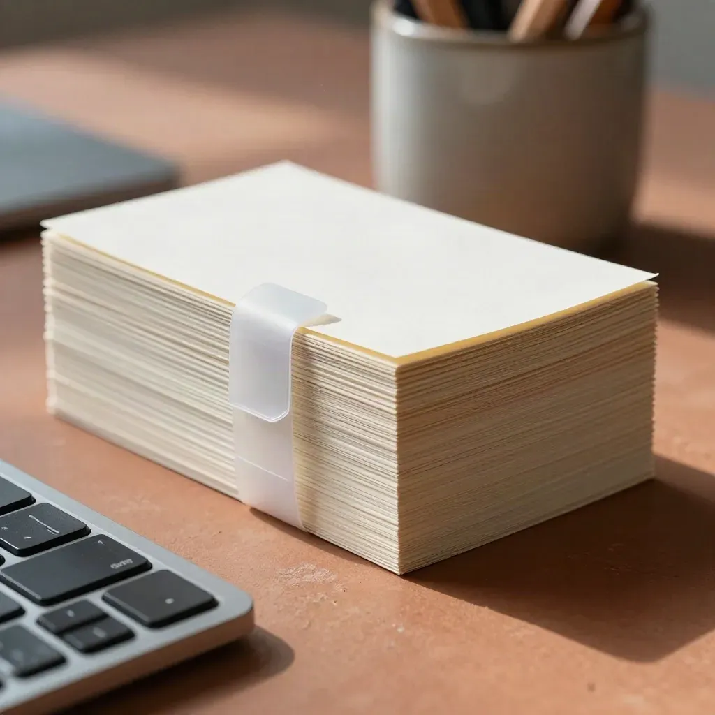 Glossario digitale con tab bianco, tastiera e portapenne su fondo terracotta.