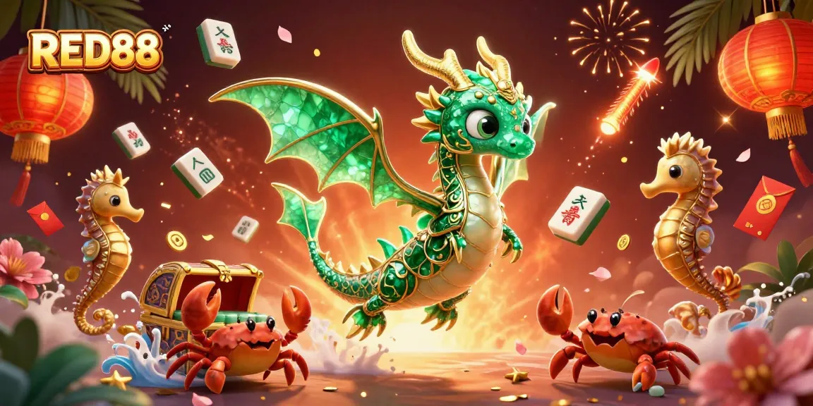 Engage with RED88's vibrant casino universe featuring a sea dragon and treasure, enhancing user experience.