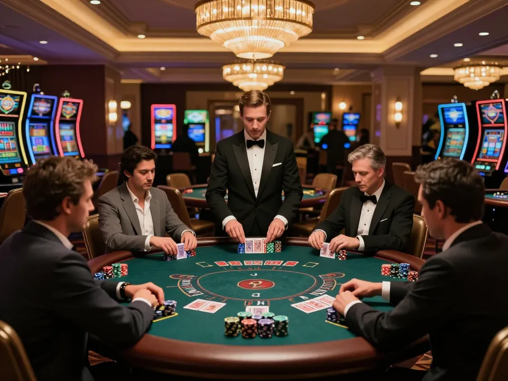 Players engage in an intense game of blackjack amidst the luxury of DA88 casino.