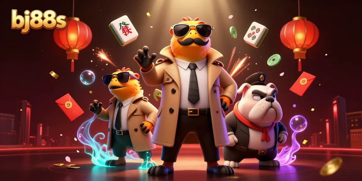 Experience thrilling adventures at bj88s with cartoon raptors in a trench coat at a VIP lounge.