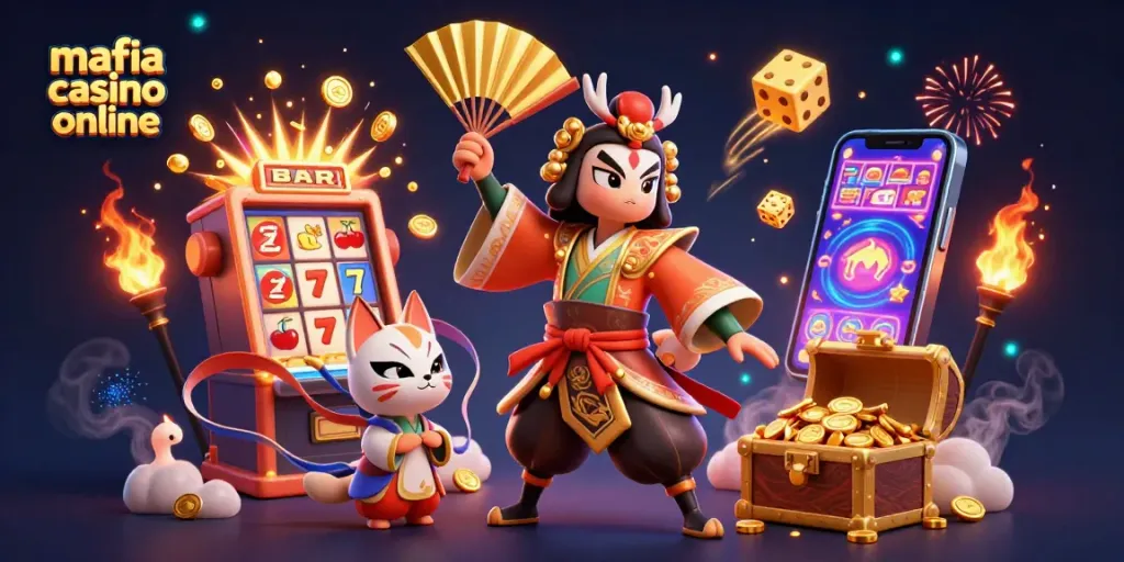 Experience thrilling gameplay with mafia casino online, featuring vibrant slot machines and 3D characters.
