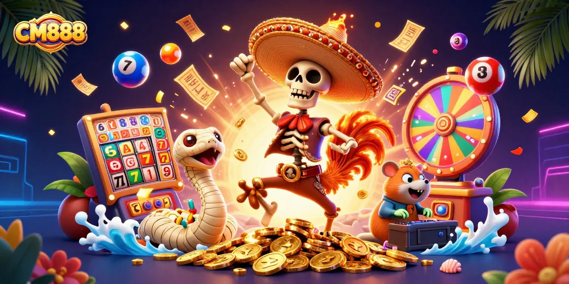 Join the fun at CM888 with a vibrant casino celebration featuring exciting games and characters!