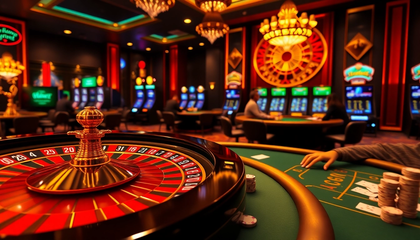 8KBET interactive casino scene showcasing poker tables, roulette wheels, and vibrant slot machines.