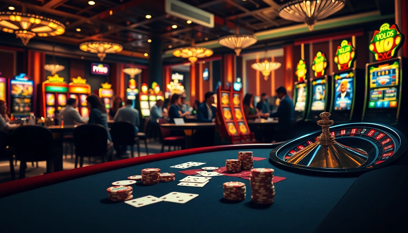 A vibrant casino scene highlighting a poker table and roulette wheel, depicting the excitement of 789f.com.