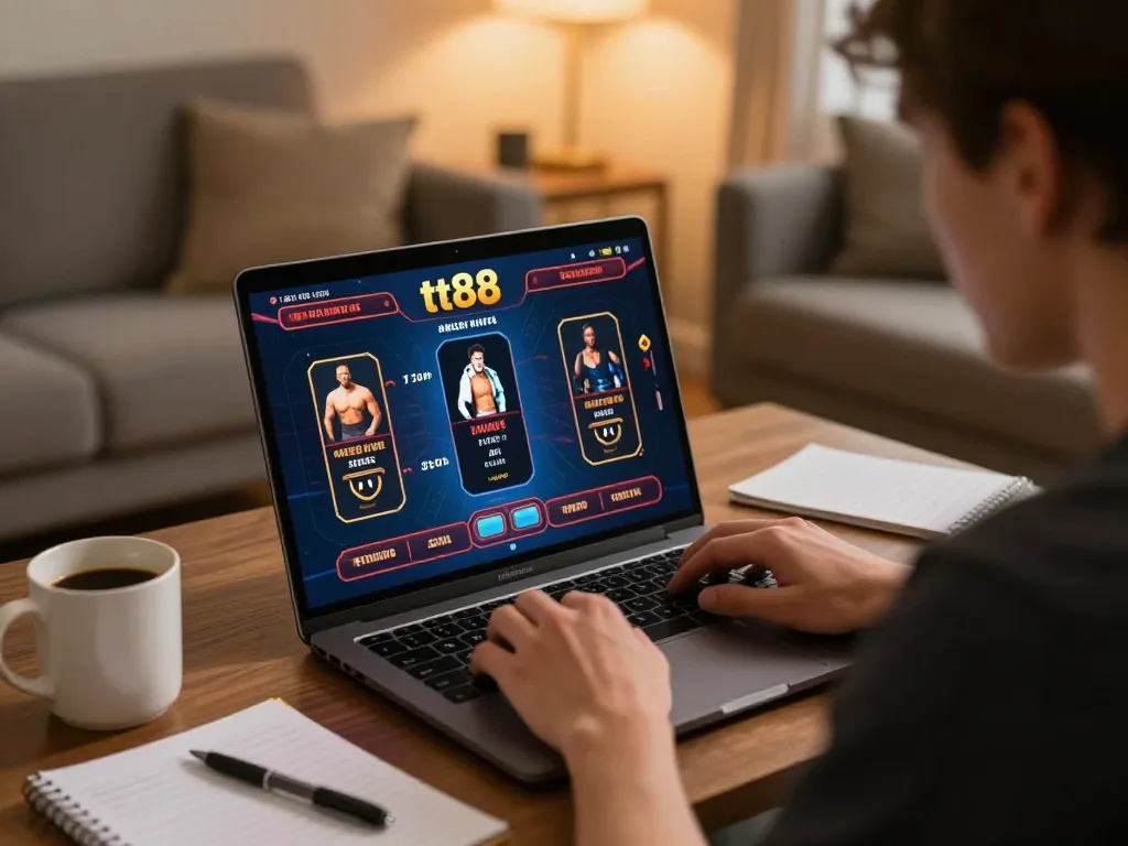Engaging in strategic gameplay on tt88 casino platform from a cozy home setup.