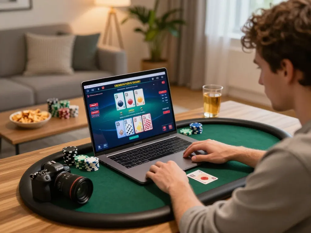Player engaged in an online poker game on 88xx platform, showcasing interactive chip stacks and vibrant graphics.