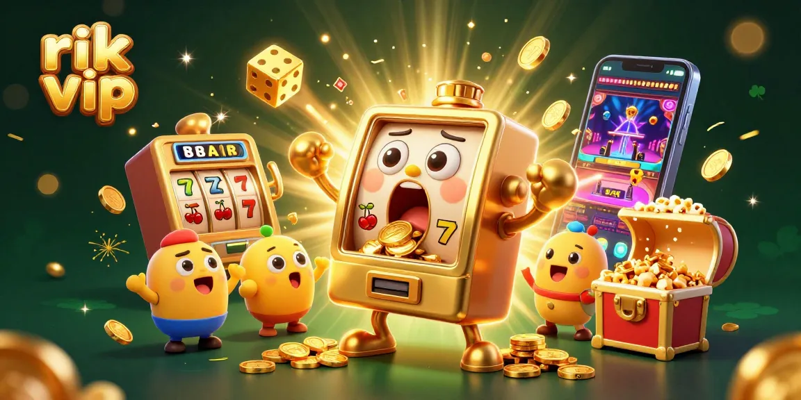 Experience thrilling jackpots at rik vip with animated slot machines and festive casino elements.