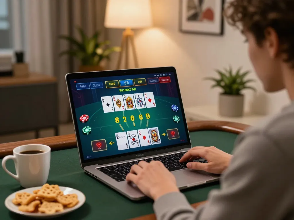 Engaging in thrilling online blackjack gameplay on sunwingo, highlighting modern home setup.