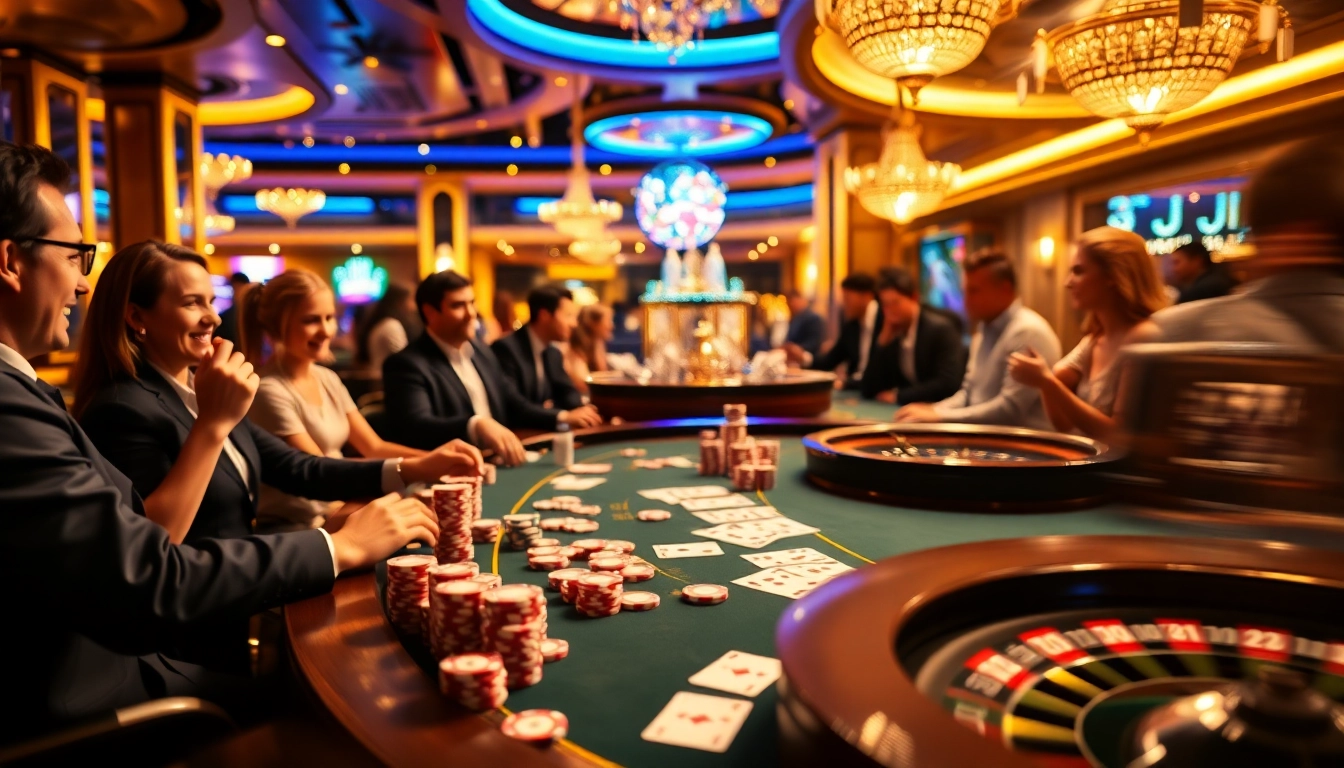Exciting poker scene at vipwin casino with colorful chips and cards.
