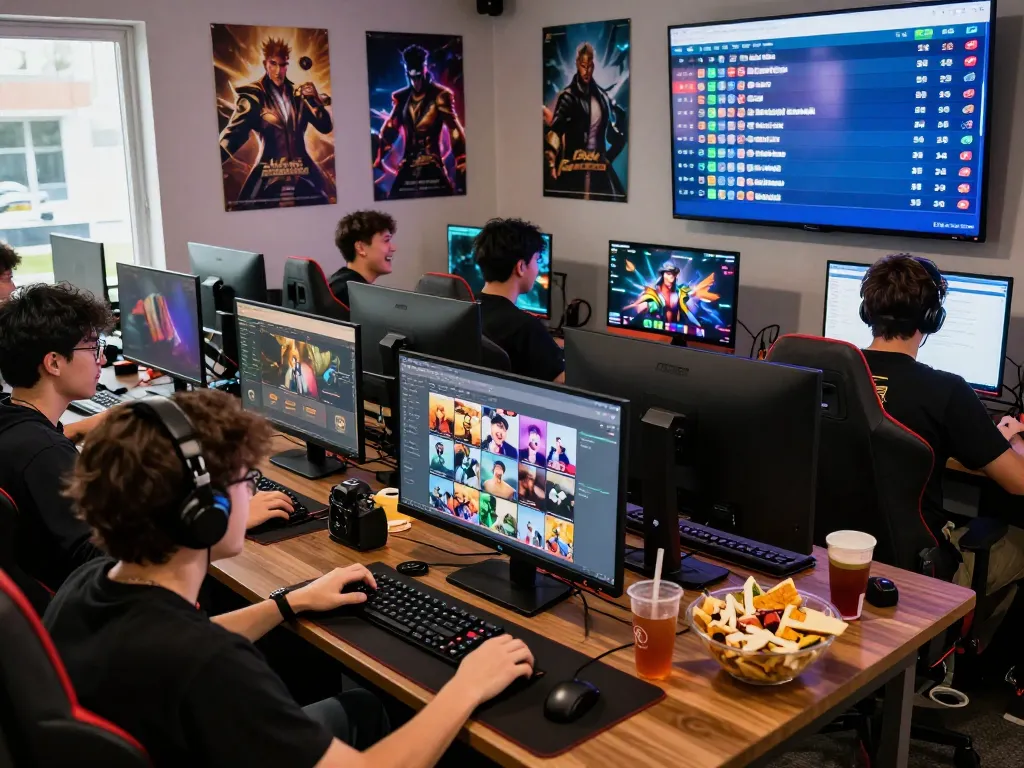 Interactive gaming scene featuring sunwin20 on screens, players engaged in strategy discussions.