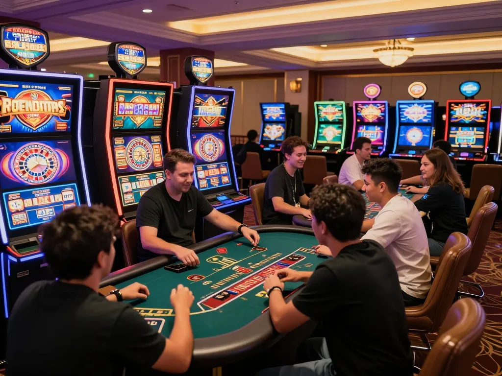 Nohu90 online casino scene with players engaged in slot games and social interactions.